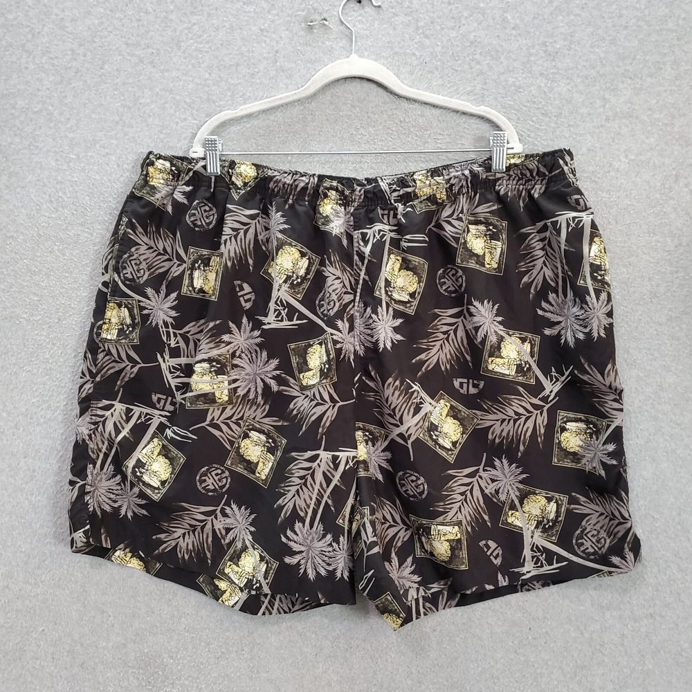 Harbor Bay Men Swimwear‎ 3XL Black Trunks Hawaiian Palm Tree Allover Graphic